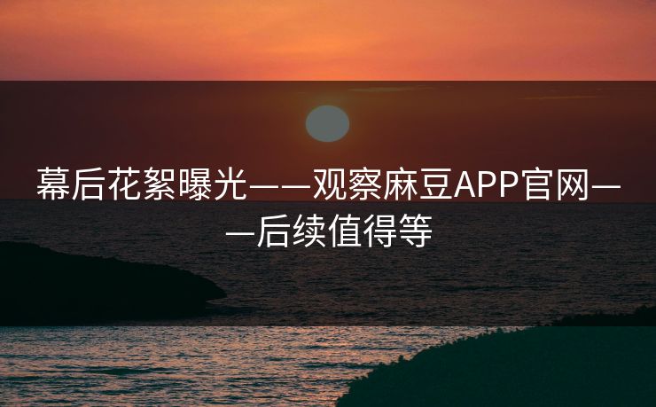 幕后花絮曝光——观察麻豆APP官网——后续值得等