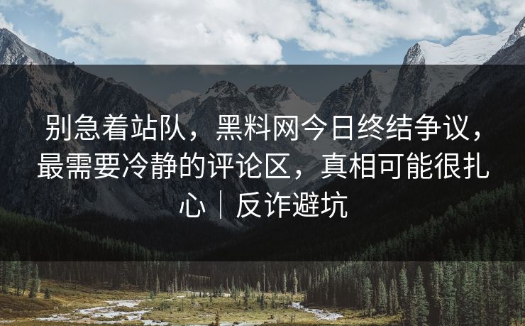 别急着站队，黑料网今日终结争议，最需要冷静的评论区，真相可能很扎心｜反诈避坑