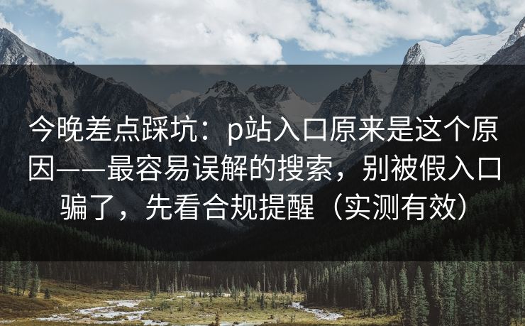 今晚差点踩坑:p站入口原来是这个原因——最容易误解的搜索,别被假入口骗了,先看合规提醒(实测有效)